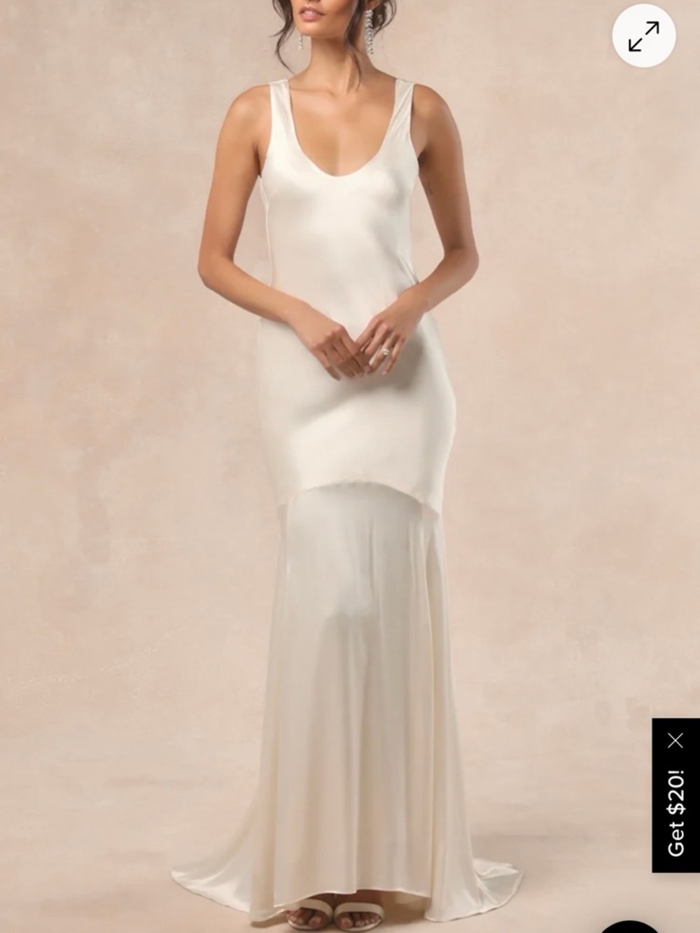 LULU’S Elegant Cream Satin Scoop Neck Maxi Dress